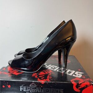 Fergalicious Glossy Black Peep-Toe Heels